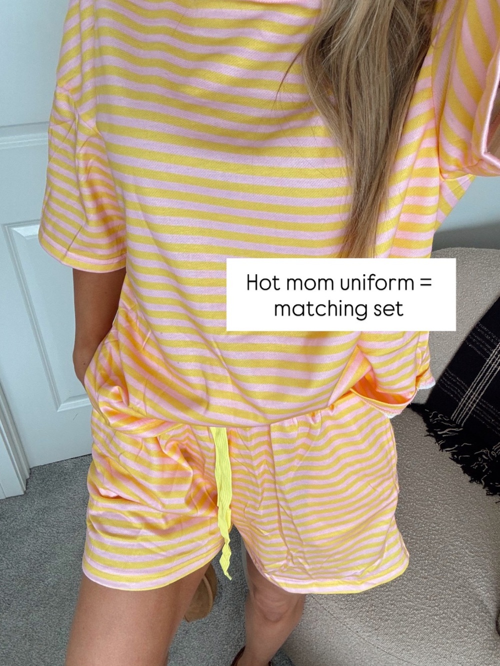 Yellow and Pink Striped Women's Matching Lounge Set